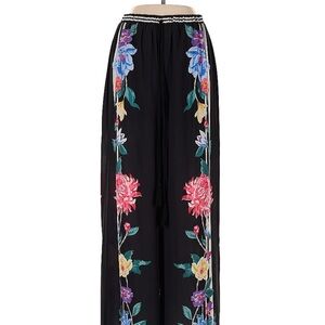 Flying Tomato Black Wide Leg Pants with Floral Design